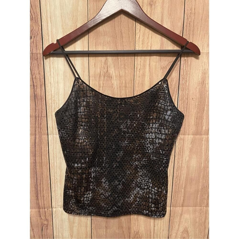 Joseph Ribkoff Black Brown Croc-Texture Spaghetti Strap Camisole